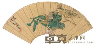 任颐 1871年作 风吹芙蓉醉 扇面